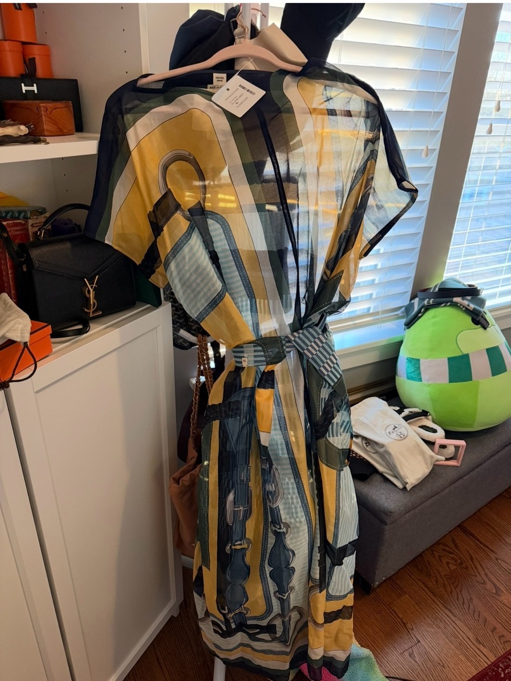 Hermes Coach Coaching Remix Maxi Beach Caftan in Yellow & Blue - Picture 2 of 2